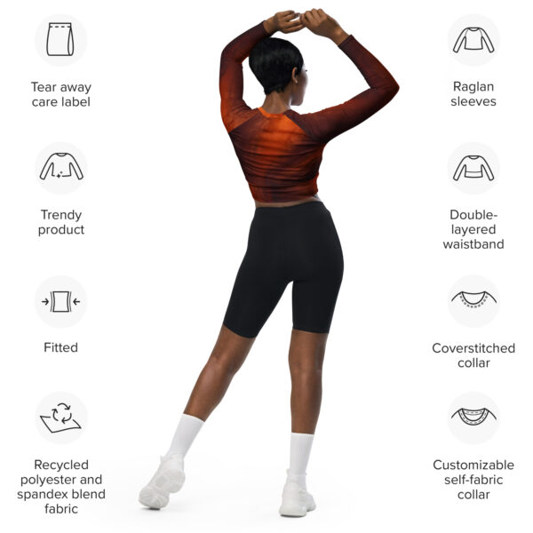 Eco-Chic Long Sleeve Crop Top - Dark Orange & Black Mix - Image 4