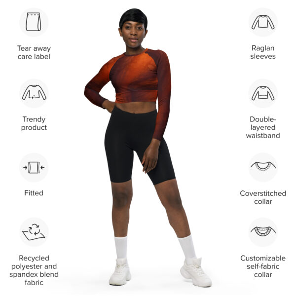 Eco-Chic Long Sleeve Crop Top - Dark Orange & Black Mix - Image 3