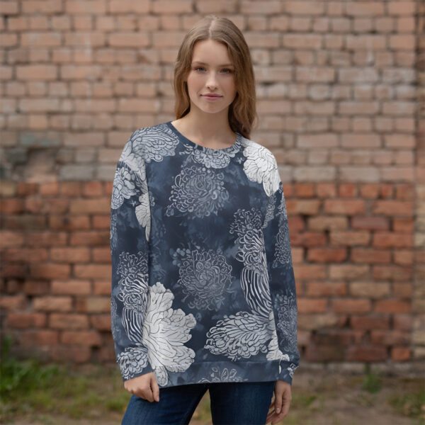 White Floral with Navy blue—Sweatshirt